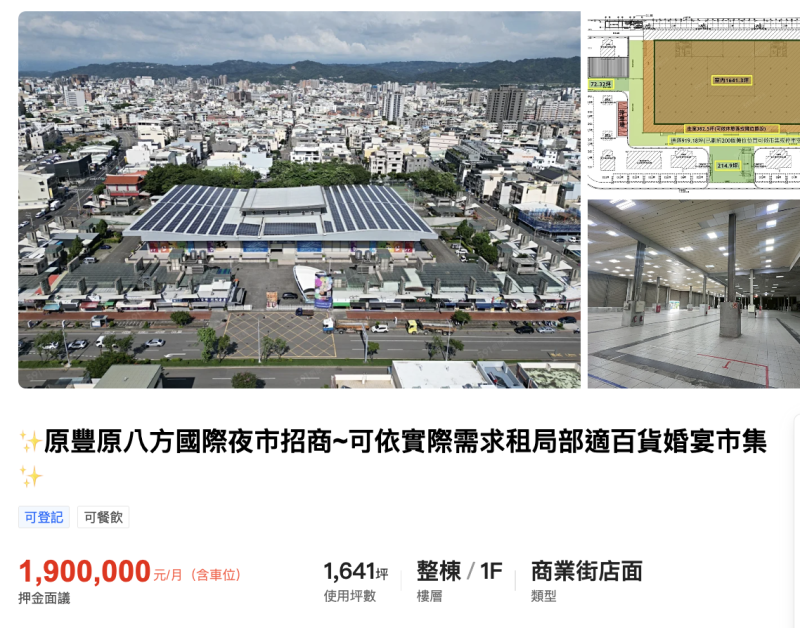 佔地6600坪的豐原「八方夜市」,目前以190萬元招租。(圖/翻攝自591)